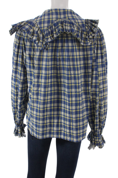Laurence Bras Women Tunic Blouse Blue Plaid Cotton Longsleeve Size 34