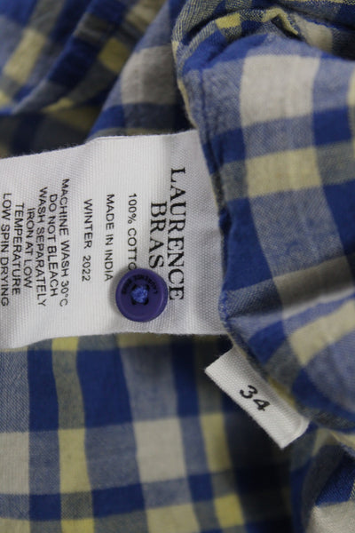 Laurence Bras Women Tunic Blouse Blue Plaid Cotton Longsleeve Size 34