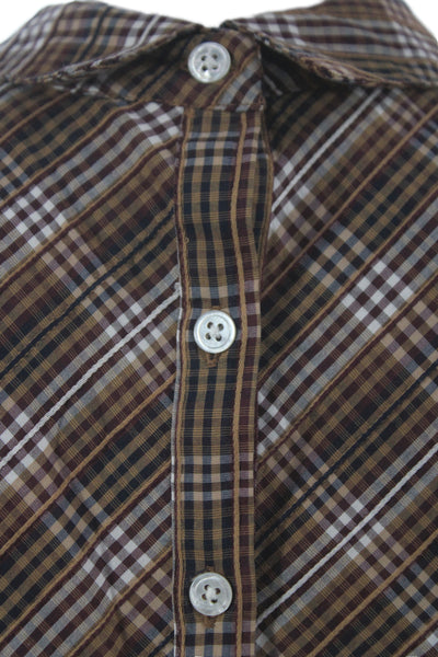 Veronica Beard Womens Plaid Collared Button Blouse Brown Long Sleeve Size 10