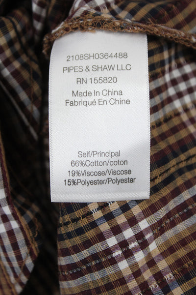 Veronica Beard Womens Plaid Collared Button Blouse Brown Long Sleeve Size 10