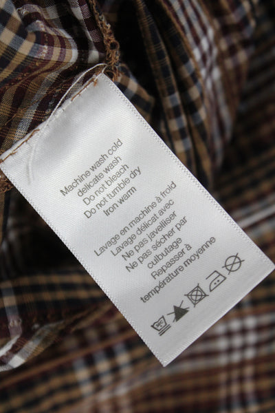 Veronica Beard Womens Plaid Collared Button Blouse Brown Long Sleeve Size 10