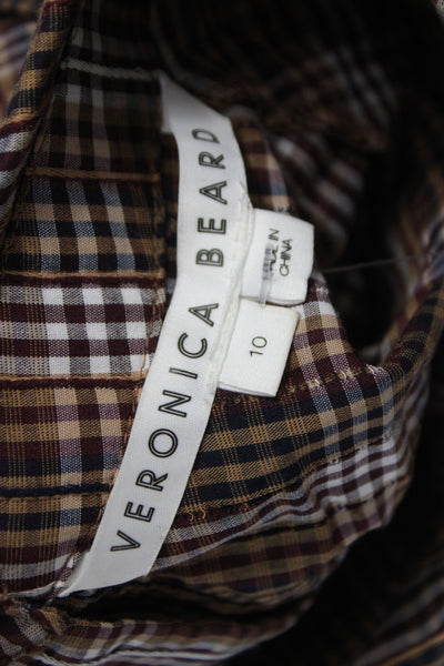 Veronica Beard Womens Plaid Collared Button Blouse Brown Long Sleeve Size 10