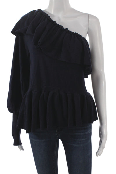 Ulla Johnson Womens One Shoulder Pullover Blue Cotton Long Sleeve Size M