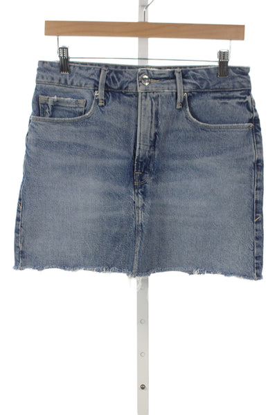 Good American Women Mini Skirt Blue Cotton Button Casual Size 4