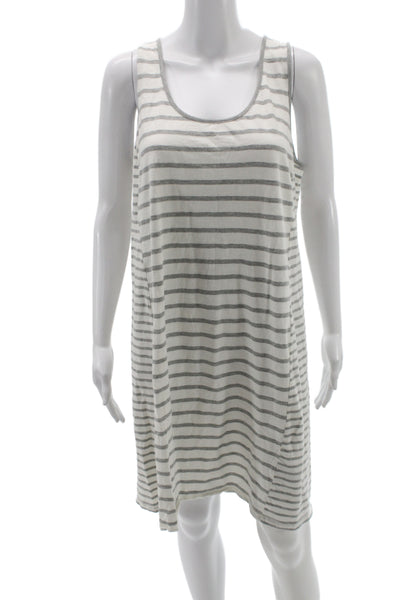Boden Womens Tank Dress Gray Striped Cotton Knee Length Sleeveless Size 12 Tall