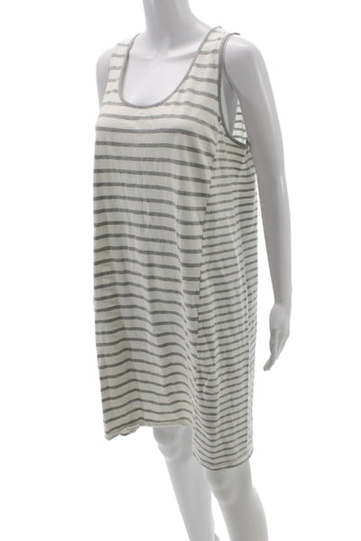 Boden Womens Tank Dress Gray Striped Cotton Knee Length Sleeveless Size 12 Tall