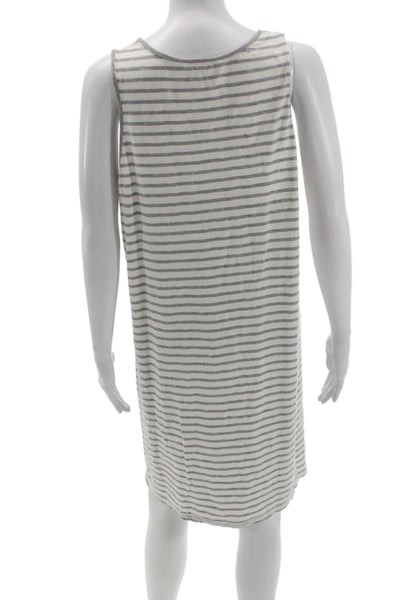 Boden Womens Tank Dress Gray Striped Cotton Knee Length Sleeveless Size 12 Tall