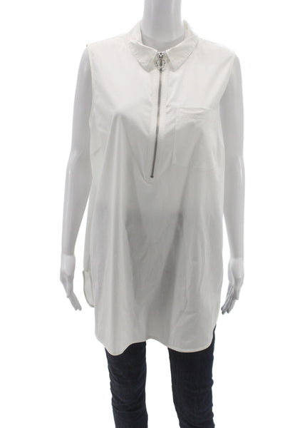 Athleta Women Collared Sleeveless Tunic Zip White 64% Cotton Size XL