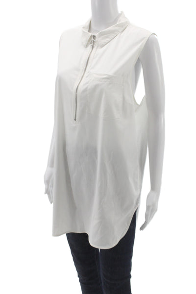 Athleta Women Collared Sleeveless Tunic Zip White 64% Cotton Size XL