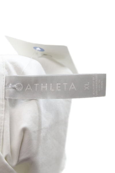 Athleta Women Collared Sleeveless Tunic Zip White 64% Cotton Size XL