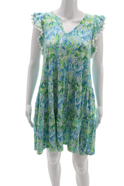 Lilly Pulitzer Women Shift Dress Blue Floral Cotton V-Neck Sleeveless Size 2XS