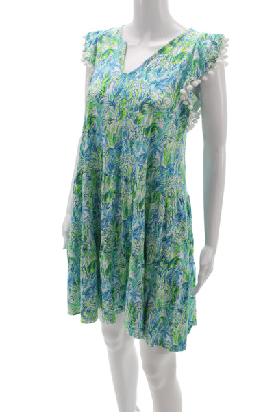 Lilly Pulitzer Women Shift Dress Blue Floral Cotton V-Neck Sleeveless Size 2XS