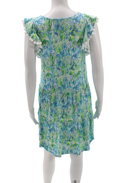 Lilly Pulitzer Women Shift Dress Blue Floral Cotton V-Neck Sleeveless Size 2XS