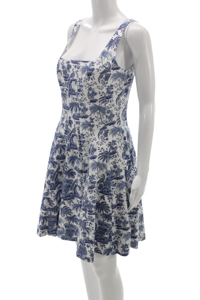 Staud Women Fit & Flare Dress Blue Toile Square Neck Sleeveless Cotton Size 8