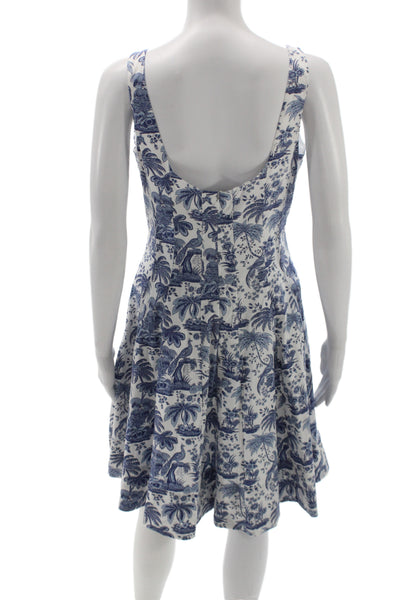Staud Women Fit & Flare Dress Blue Toile Square Neck Sleeveless Cotton Size 8