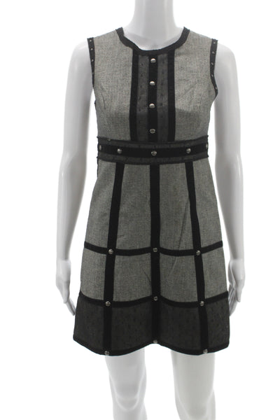 Anna Sui Womens Shift Dress Black Cotton Herringbone Sleeveless Zip Size 3