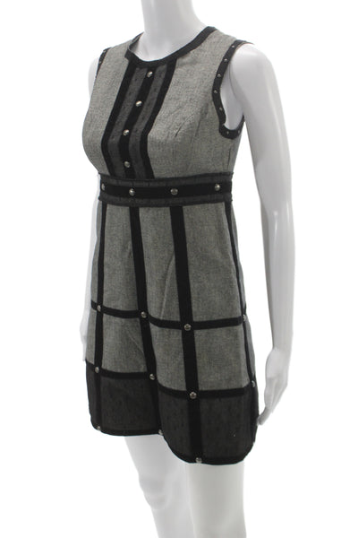 Anna Sui Womens Shift Dress Black Cotton Herringbone Sleeveless Zip Size 3