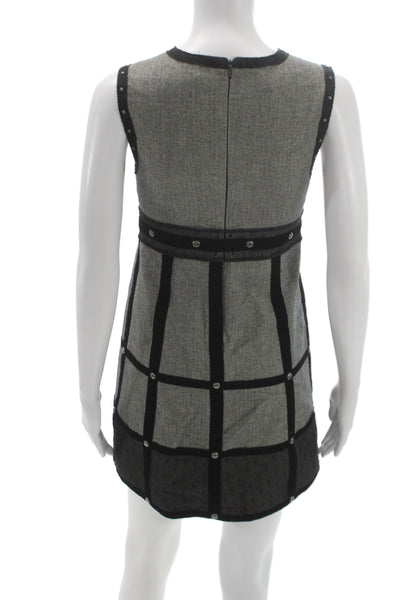 Anna Sui Womens Shift Dress Black Cotton Herringbone Sleeveless Zip Size 3