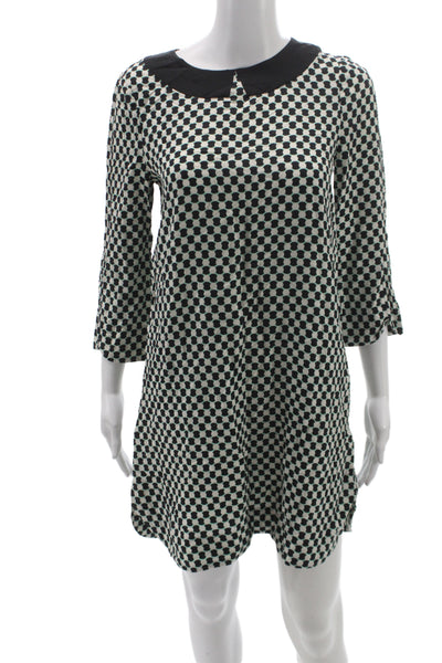 Kate Spade New York Women Black Polka Dot Shift Dress 3/4 Sleeve Silk Size S