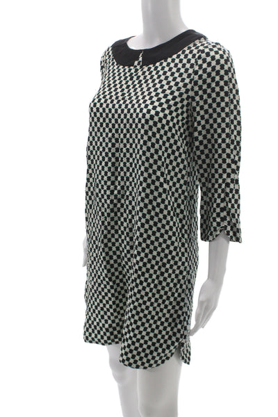 Kate Spade New York Women Black Polka Dot Shift Dress 3/4 Sleeve Silk Size S