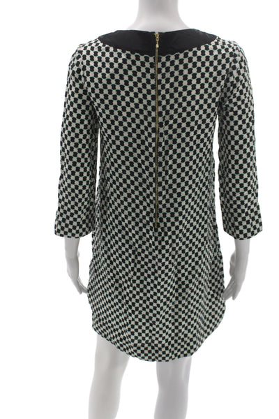 Kate Spade New York Women Black Polka Dot Shift Dress 3/4 Sleeve Silk Size S