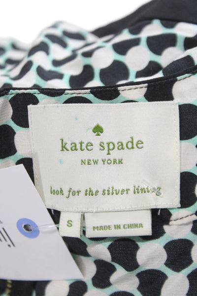 Kate Spade New York Women Black Polka Dot Shift Dress 3/4 Sleeve Silk Size S