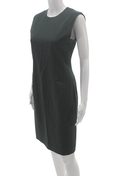 Theory Women Sheath Dress Green Wool Sleeveless Size 2