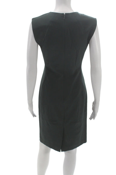 Theory Women Sheath Dress Green Wool Sleeveless Size 2
