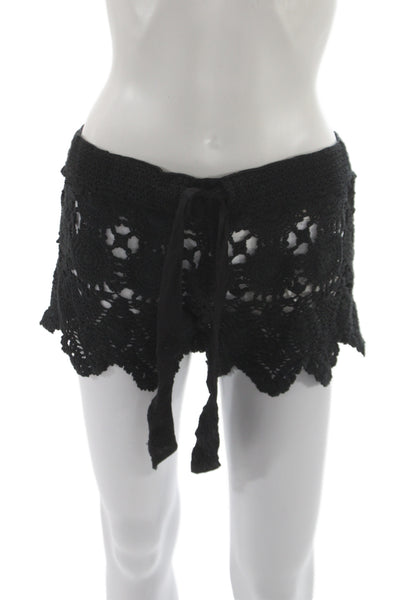 Letarte Handmade Women Hot Pants Black Cotton Tie Waist Beach Size M