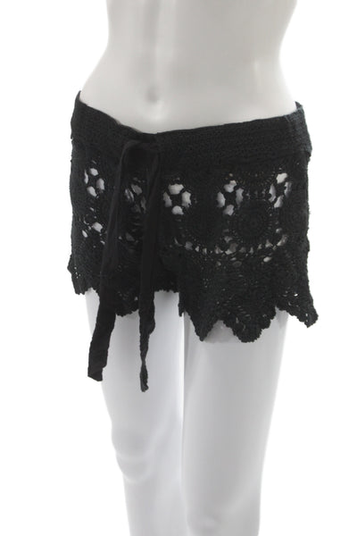 Letarte Handmade Women Hot Pants Black Cotton Tie Waist Beach Size M