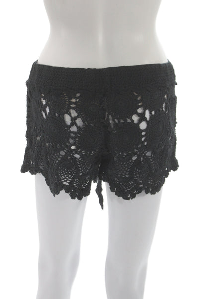 Letarte Handmade Women Hot Pants Black Cotton Tie Waist Beach Size M