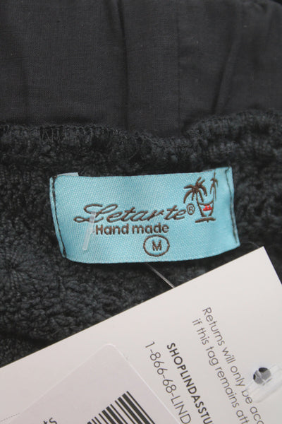 Letarte Handmade Women Hot Pants Black Cotton Tie Waist Beach Size M