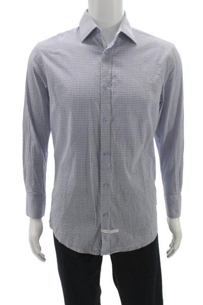 English Laundry Mens Button-Up Dress Shirt Blue Check Long Sleeve Size 15