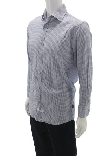 English Laundry Mens Button-Up Dress Shirt Blue Check Long Sleeve Size 15