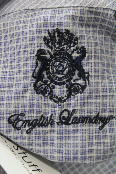 English Laundry Mens Button-Up Dress Shirt Blue Check Long Sleeve Size 15