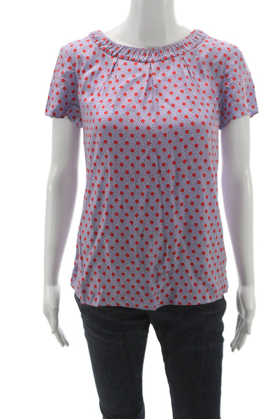 Boden Women Basic Polka Dot Blouse Blue Short Sleeve Round Neck Size 6