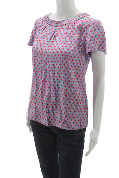 Boden Women Basic Polka Dot Blouse Blue Short Sleeve Round Neck Size 6