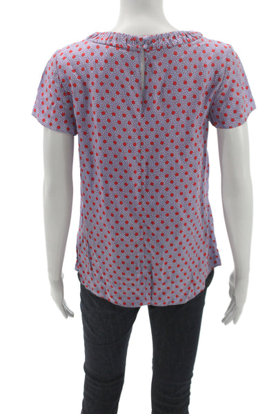 Boden Women Basic Polka Dot Blouse Blue Short Sleeve Round Neck Size 6