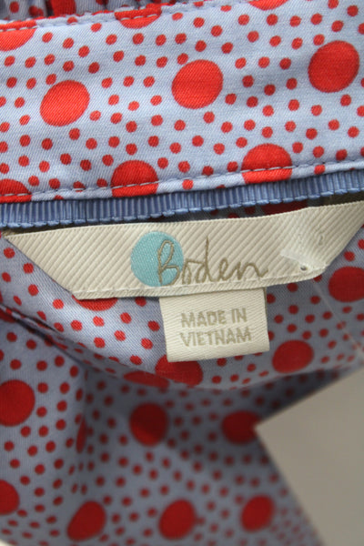 Boden Women Basic Polka Dot Blouse Blue Short Sleeve Round Neck Size 6