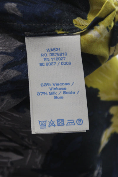 Boden Women Basic Floral Cowl Neck Blue Pullover 3/4 Sleeve Blouse Size 6