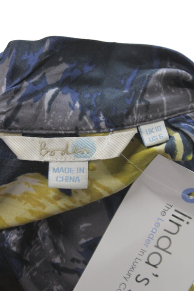 Boden Women Basic Floral Cowl Neck Blue Pullover 3/4 Sleeve Blouse Size 6