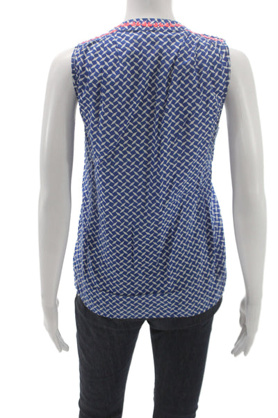 J Crew Womens Blue Geometric Cotton Henley Sleeveless Tunic Boho Size 00