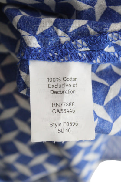 J Crew Womens Blue Geometric Cotton Henley Sleeveless Tunic Boho Size 00