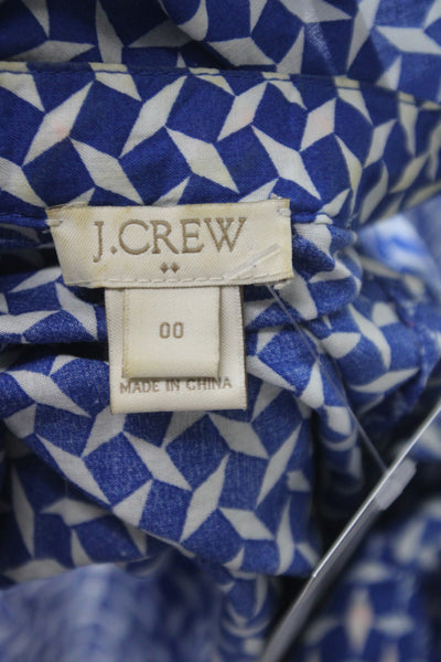J Crew Womens Blue Geometric Cotton Henley Sleeveless Tunic Boho Size 00