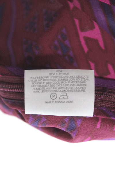Tory Burch Women Silk Geometric V-Neck Tunic 3/4 Sleeve Zip Multicolor Size 12