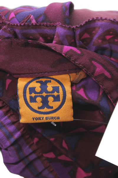 Tory Burch Women Silk Geometric V-Neck Tunic 3/4 Sleeve Zip Multicolor Size 12