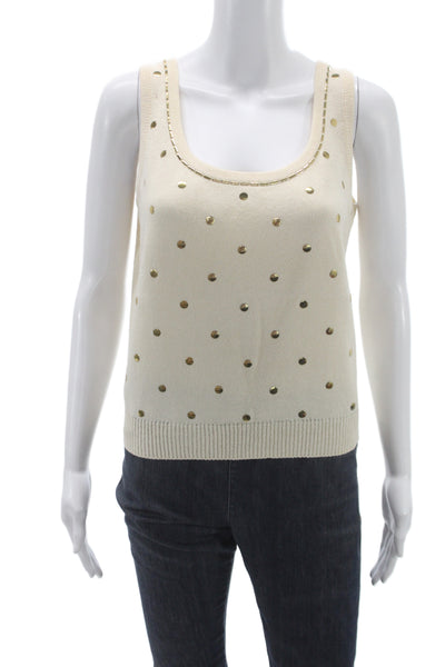 St. John By Marie Gray Women Sleeveless Pullover Polka Dot Ivory Size S