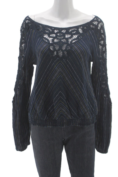 Free People Womens Off Shoulder Striped Cotton Tunic Blouse Long Sleeve Size L