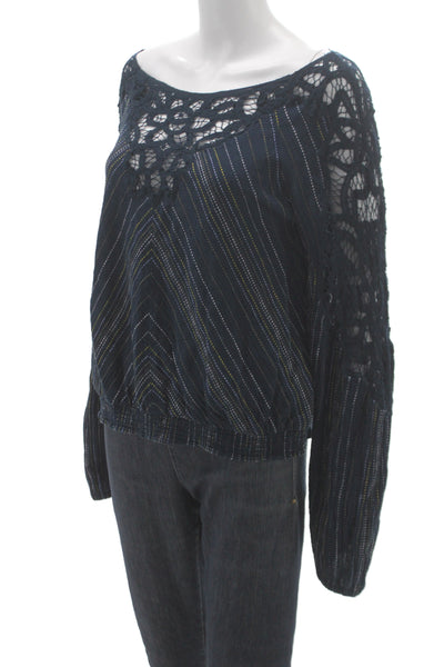 Free People Womens Off Shoulder Striped Cotton Tunic Blouse Long Sleeve Size L
