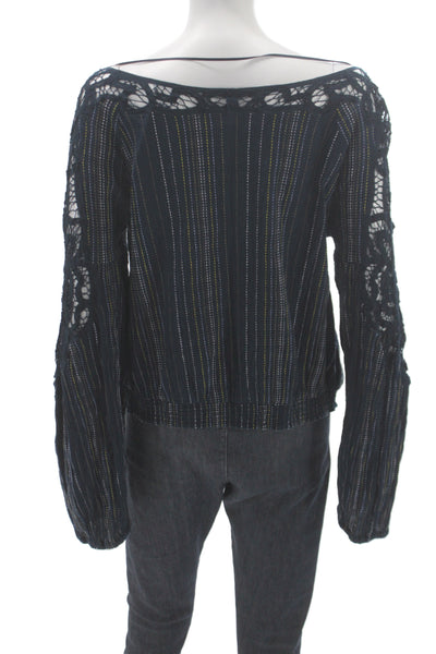 Free People Womens Off Shoulder Striped Cotton Tunic Blouse Long Sleeve Size L